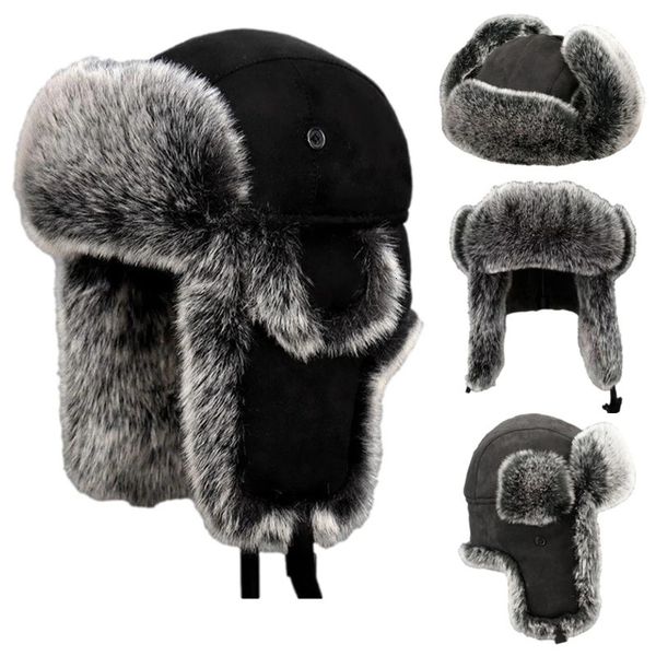 Trapper Chapéus Inverno Plush Bomber Cap para Homens Faux Fur Russo Ushanka Mulheres Thicke Warmer Bonnet Windproof Warm Riding Hat com Earflaps 231122