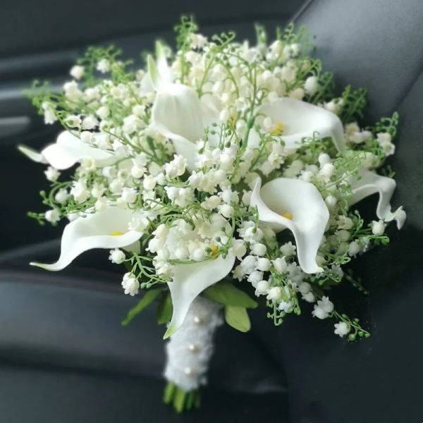 Buquê de flores de casamento para noiva, acessórios, buquê de noiva, damas de honra, vale de tulipa branca, decoração de casamento zz