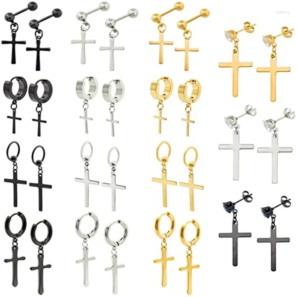 Висячие серьги WKOUD, 15 пар, набор крестов из нержавеющей стали, круглое кольцо, шар, циркониевый шарнирный кулон для мужчин и женщин