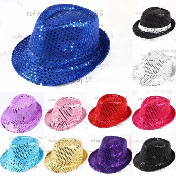 Chapéus de festa Jazz Hat Glitter Lantejoulas Cowboy Caps Role Play Prop Desempenho Traje Mulheres Homens Brilhantes Beading Dance Show Hip Hop 231122