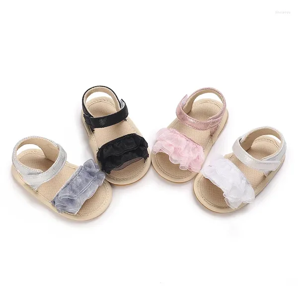 Sandalen für Babys, niedliche Spitzen-Gummisohle für rutschfeste, leichte, rutschfeste, bequeme Wanderschuhe für geborene Kleinkinder im Sommer