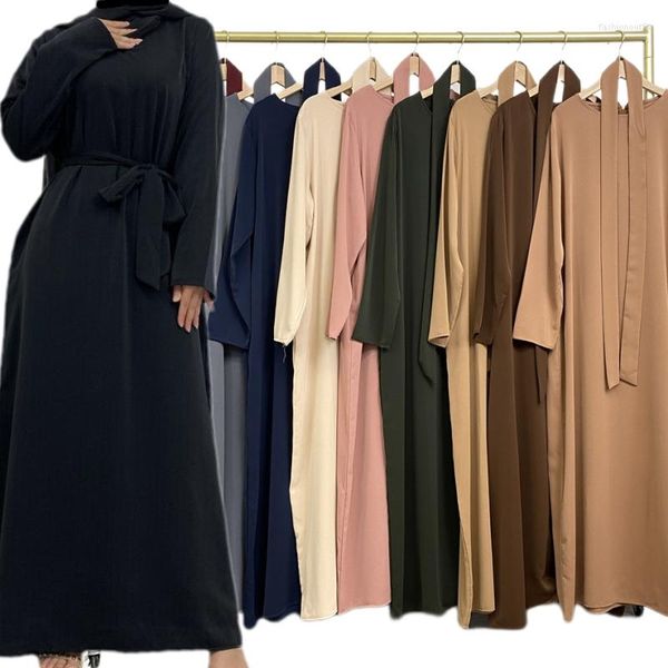 Freizeitkleider Einfarbiges Kleid Muslimische Islamische Kleidung Frauen Modest Robe Türkei Kaftan Ramadan EID Vestidos Dubai Abaya Kleid