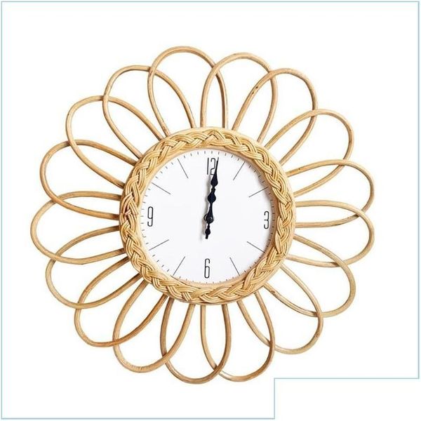 Wanduhren Rattan Handgewebte Rahmenuhr Diy Einfaches Design Hängeuhr Für Zuhause Schlafzimmer Wohnzimmer Schlafsaal Decorati Drop Delive Dhkp5