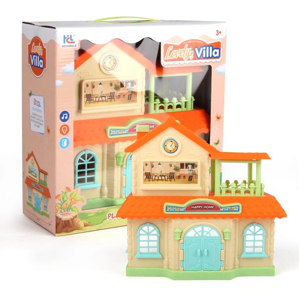 Acessórios para casa de boneca Kit de casa de bonecas em miniatura Kit de casa minúscula com móveis e luz de música Mini Villa Brinquedos Play House Toys para aniversário 231122
