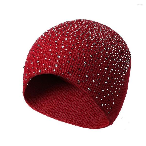 Boinas 2023 Autumn e Winter Fashion Knits Gems Stone Beanies Lady's Hat Warm