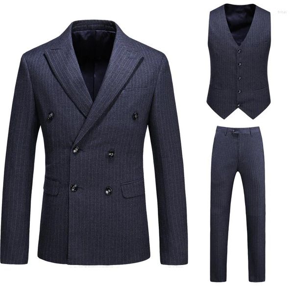 Ternos masculinos de marca de três peças, moda mais recente para homem slim fit, terno de casamento, jaqueta cinza, calças, colete