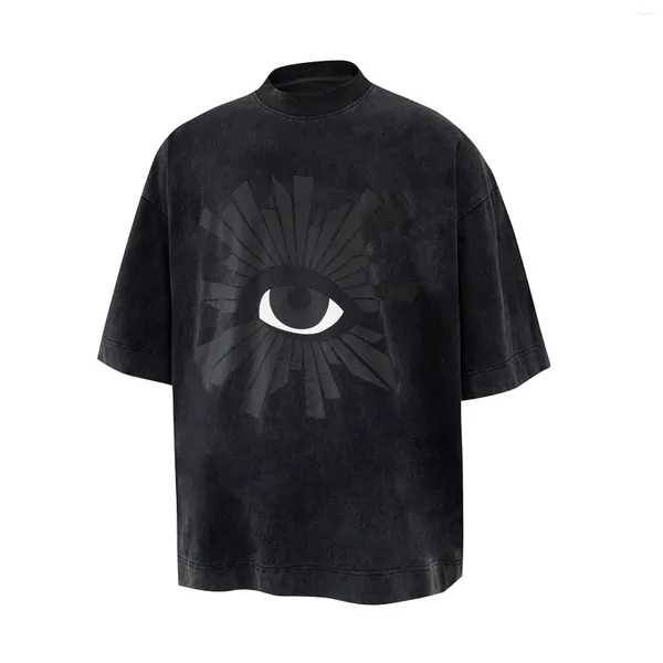 Herren T-Shirts Y2K Big Eyes Letter Schäumende Kurzarm-Baumwoll-T-Shirts für Männer und Frauen Gewaschene Vintage-Baggy-Sommer-T-Shirts Ropa Hombre-Hemd