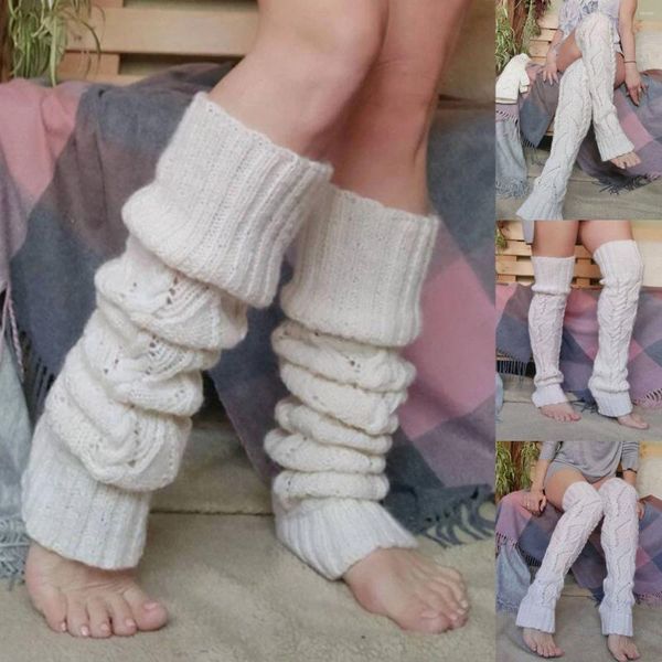 Meias femininas baterista meia de natal tricotada sobre o joelho tubo longo pilha de lã perna