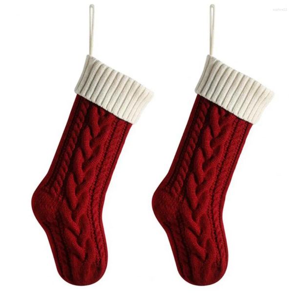 Set di calze per decorazioni natalizie con etichetta fai-da-te Calze natalizie lavorate a maglia Toppa in finta pelle Caminetto festivo per bambini