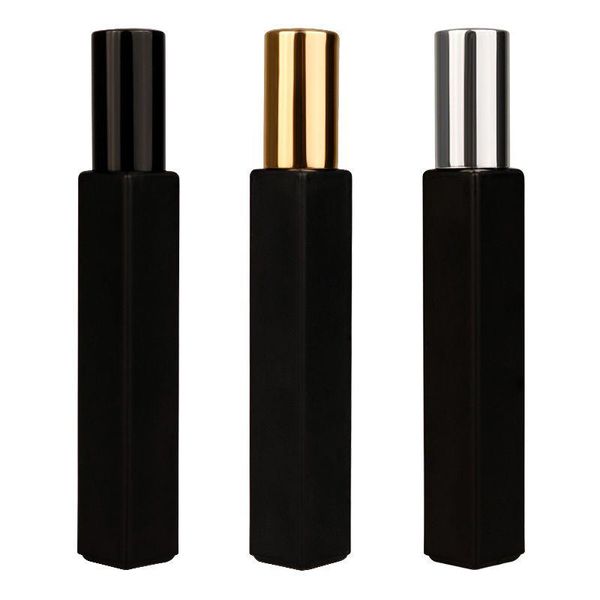 10ml preto fosco spray de vidro frascos de perfume garrafa quadrada portátil recarregável recipientes de dispensador de cosméticos ssqwh