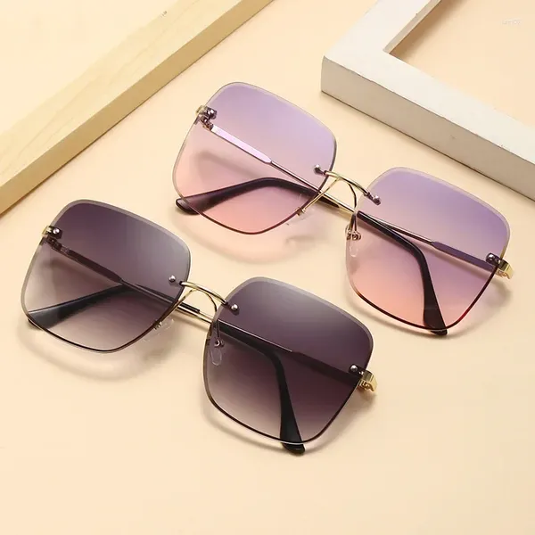 Óculos de sol sem moldura Óculos elegantes com borda grande quadro resistente a UV para homens e mulheres