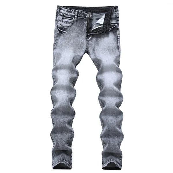 Jeans masculinos cinza claro stretch slim jeans para homens