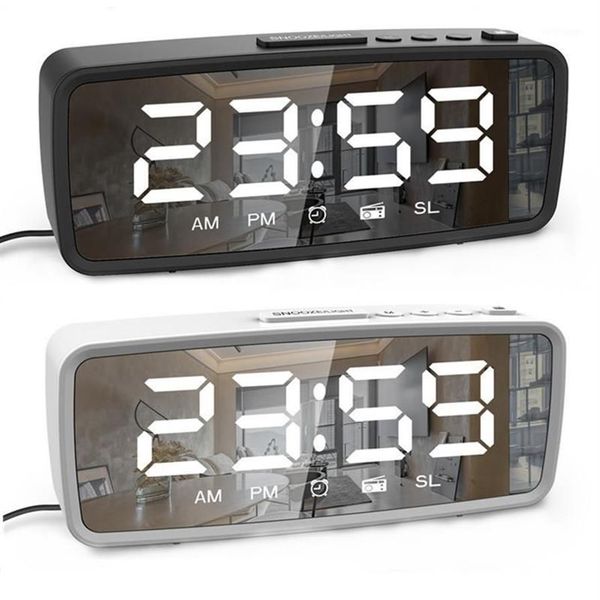 Outros relógios Acessórios Rádio FM LED Despertador Digital Snooze 3 Configurações de Brilho 12 24 Horas USB Make Up Mirror Eletrônico 231o