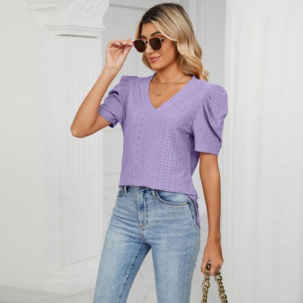 Magliette da donna Camicette da donna Camicia in lino e cotone Stile basic ampio Solido Mezza manica estiva Abbigliamento casual Top Abbigliamento