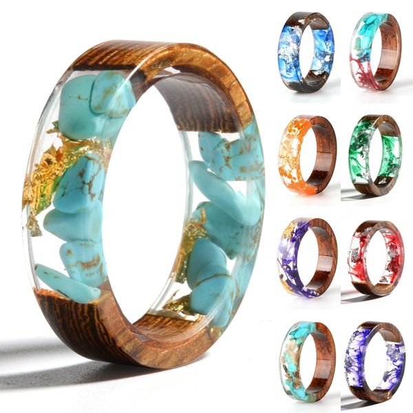 2024 anel de resina de madeira transparente resina epóxi anel moda artesanal flor seca jóias de casamento anel de amor para mulher