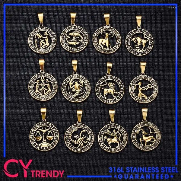 Collane con ciondolo Design rotondo 12 Costellazioni di segni zodiacali Oroscopo Catene per collane in acciaio inossidabile