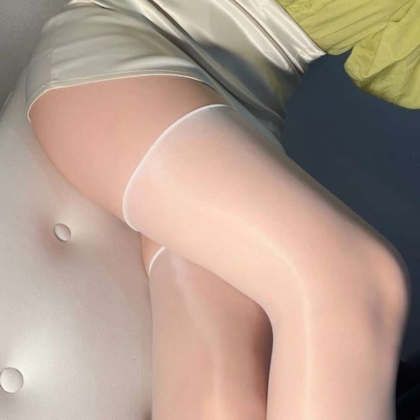 8 cores óleo brilhante sedoso transparente coxa alta mulheres lingerie sexy 1d ultra fino meias sem banda para cinta-liga
