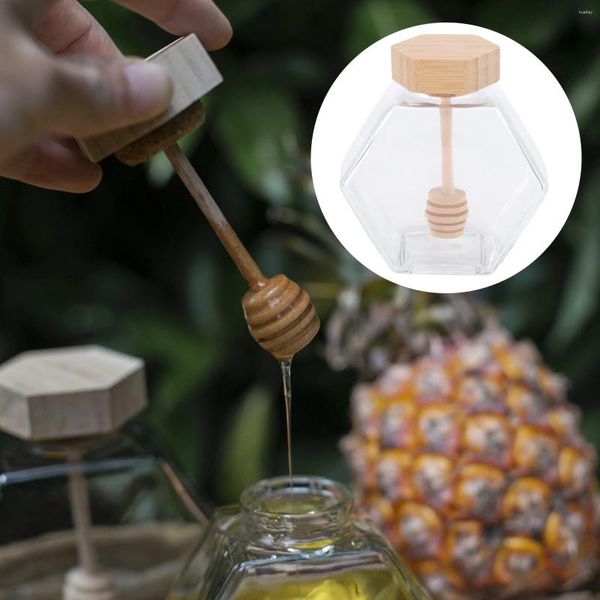 Conjuntos de louça 220ml pote de mel de vidro de vedação ambiental amigável frasco claro com dipper para uso de cozinha doméstica