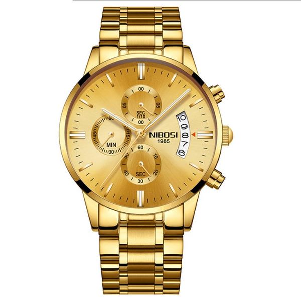 Brand Nibosi Quartz Cronógrafo Luxury Mens relógios de aço inoxidável relógio luminoso Data Life Life impermeável Relógios de pulso casual S252L