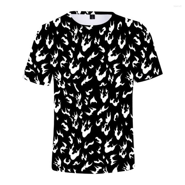 Мужские рубашки 3 -й рубашка Мужчины и женщины хип -хоп уличная одежда Белый огонь черный летний футболка одежда хараджуку плюс размер