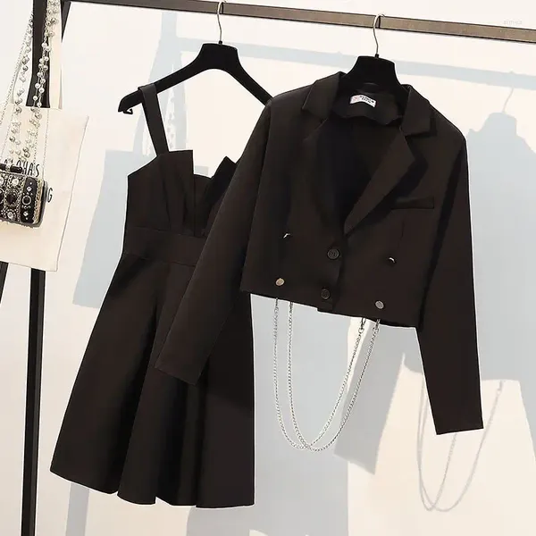 Abiti da lavoro Insozkdg Donna Autunno Estate Moda Blazer nero Gonna Abito a due pezzi 2023 Cappotto casual Abito coreano elegante Set