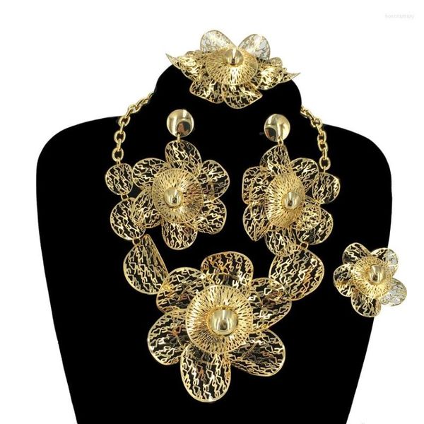 Brincos de colar Conjunto de lindos jóias de ouro de ouro Dubai lindas Jóias artesanais italianas do Brasilian USA Banquete de presente de casamento FHK14206