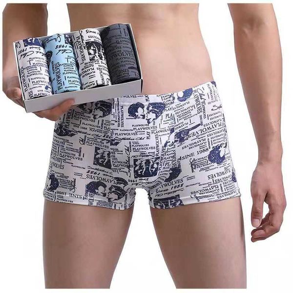 Unterhose Herren Schlüpfer 4pcs/Lot männliche Unterhose Mann Pack Shorts Boxer Unterwäsche Mode Sexy Herren Boxer Bambus Loch Große Größe L-4XL Y23