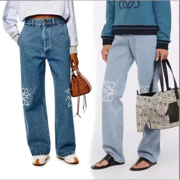 Designer-Jeans für Damen, eingetroffen, Jean mit hoher Taille, Straße, ausgehöhlter Patch, bestickte Dekoration, lässig, blau, gerade, Denim-Männer, Großhandelsliebhaber