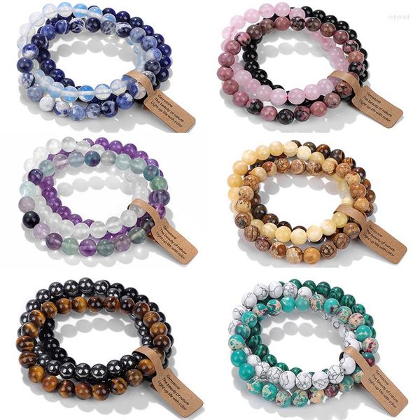 Strand 3 STÜCKE Naturstein Armband Rosenquarze Opal Türkise Amethyste Hämatit Jaspis Armbänder Für Frauen Männer Geschenk Schmuck Set