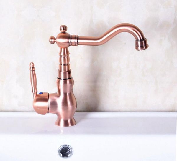 Torneiras de cozinha vintage Red Copper Antique Brass Single Spout Sput Bathin Pia Torneira Cold Mixer Tap ANF135