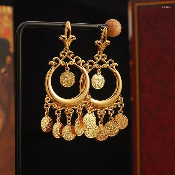 Brincos pendurados banhados a ouro com borlas de moeda turco árabe joias de casamento brincos étnicos acessórios para presentes de noiva