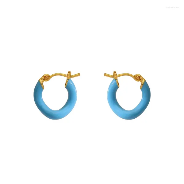 Orecchini a cerchio semplici e irregolari blu che gocciolano olio anello tondo clip per orecchio nicchia di lusso leggero di alta qualità