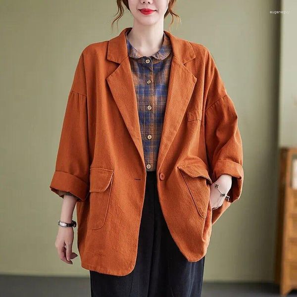 Ternos femininos femininos blazer jaqueta primavera outono moda casual elegante vintage oversize fino negócio formal ol preto laranja cáqui