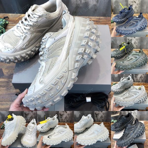 Balencigaa Kadın Tasarımcı Ayakkabı Bouncer Spor Sneaker Erkek Ayakkabı Lastik Ayakkabı Kauçuk Baba Tıknaz Sneaker Yıpranmış Etkisi Gündelik Moda Bej Mesh Naylon Ayakkabı Boyutu 35-45