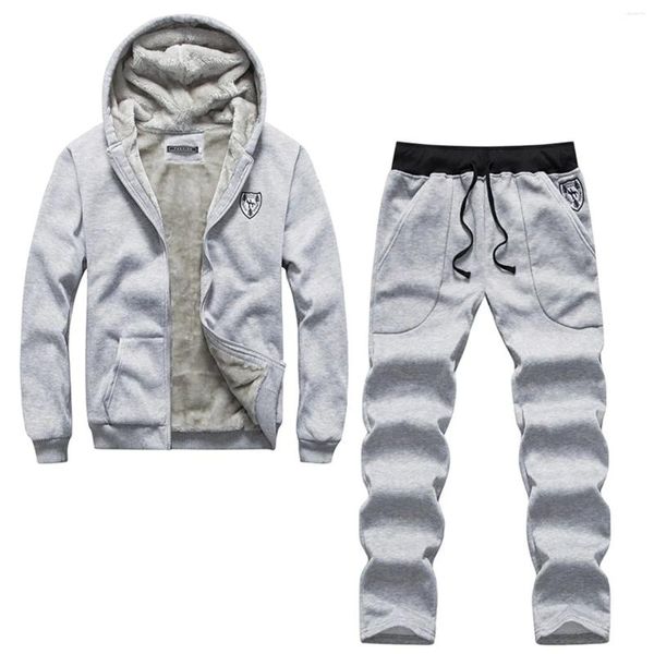 Homens Tracksuits Tracksuit 2 Peça Outono Inverno Casual Sólido Jogger Esporte Ginásio Sweatsuit Manga Longa Hoodies e Algodão Homens Pant Ternos