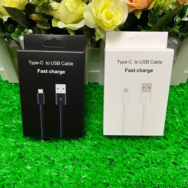 1.2m 4ft 2m 6ft Tip C USB C Kablolar Samsung için hızlı hızlı şarj kablo kablosu S10 S20 S20 S21 S22 S23 HUAWEI HTC LG Perakende kutusu ile
