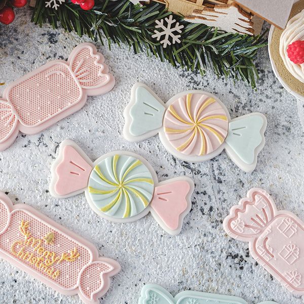 Stampi da forno Natale a forma di caramella Fondant Cookie Embosser Mold Cartoon Candy Cookie Cutter Party Cake Decorating Tools Forniture per la cottura fai da te 230421