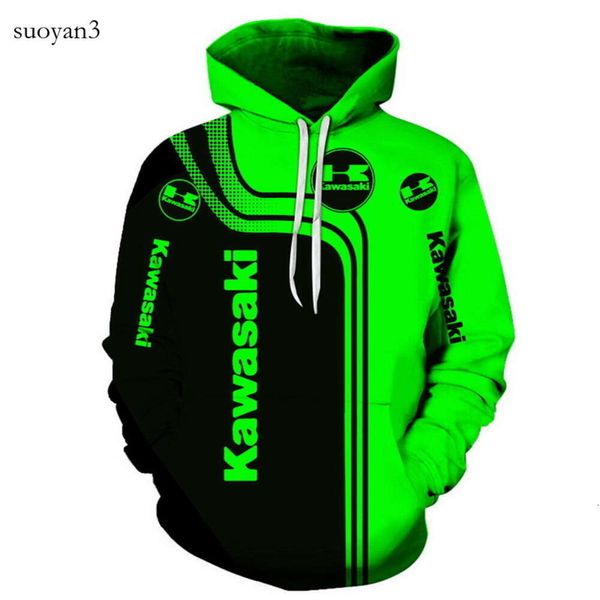 3D -gedruckter Kawasaki Herren Sweatshirt Motorradschädel Muster Running Hoodie Mode Sport Pullover