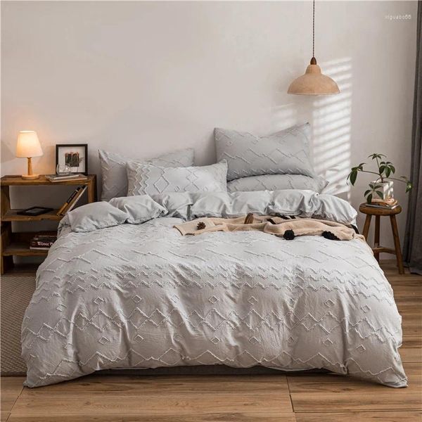 Conjuntos de cama Nordic Simples Conjunto 3D Onda Geométrica Capa de Edredão Sólida Roupa Escovada Poliéster Algodão Bedclothes Home Têxtil Dropship