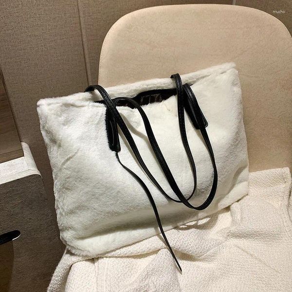 Borse da sera Borsa da donna in pelliccia sintetica Borsa da donna portatile in peluche per ragazze 2024 Borsa da spalla invernale di grande capacità Retro pendolari da viaggio