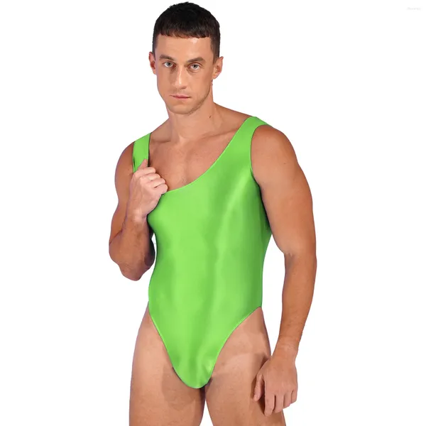 Roupa de banho feminina masculina brilhante sem costas bodysuit maiô de uma peça sem mangas alta corte collant elástico macacão treino yoga roupas esportivas