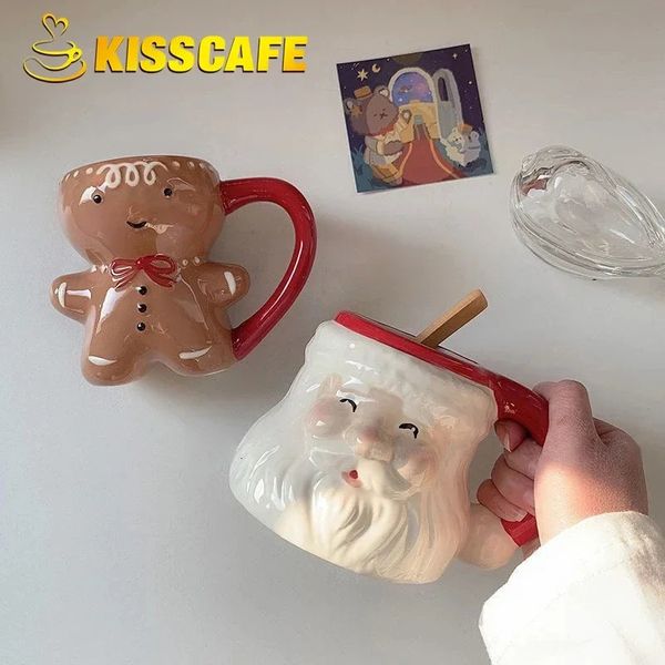 Tazze Tazza creativa di Natale Tazze in ceramica di Natale Cartone animato Omino di pan di zenzero Tazza di caffè Coppia Regali di Natale Regali di Natale Navidad Drink Cups 231121