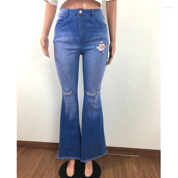 Damen Jeans Mode Kleidung Vintage gewaschene Baumwolle hohe Taille zerrissene Bell-Bottom Schlaghose Damen 2023 Wide Leg Denim Hose