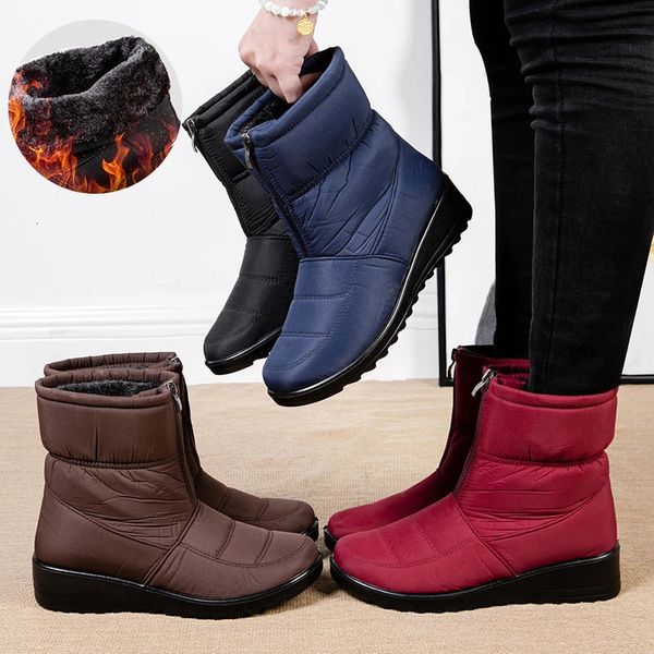 Stiefel Rutschfeste, wasserdichte Schneestiefel für Damen, dick, warm, lang, Plüsch, Stiefeletten, Damen, Reißverschluss vorne, Baumwolle, gepolsterte Schuhe, Damen, Übergröße 44 231122