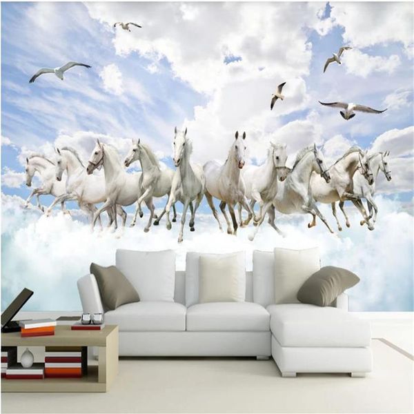 Sfondi cavallo bianco Sfondi 3D paesaggio tridimensionale TV sfondo decorazione murale pittura282L