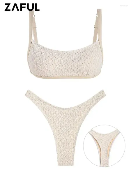 Costume da bagno da donna ZAFUL Costume da bagno perizoma per donna Costume da bagno bikini a due pezzi con gamba alta stile carro armato sexy Abbigliamento da spiaggia