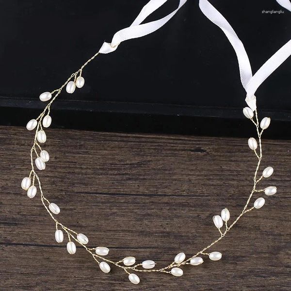 Haarspangen, einfache Perlen-Stirnbänder mit Band, Braut-Hochzeits-Accessoires, Braut-Noiva-Tiaras und Kronen, Haarbänder, dekorativer Schmuck