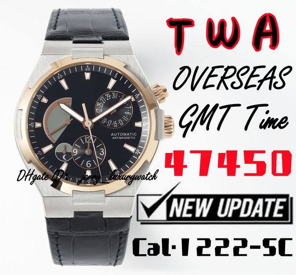 TWA Luxury Men's Watch Übersee 47450 Multifunktionsuhr, Kaliber 1222-SC Uhrwerk, 42 x 13,5 mm, Leistungsanzeige, Tag- und Nachtanzeige, Datum und zwei Zeitzonen. Edelstahl 316L