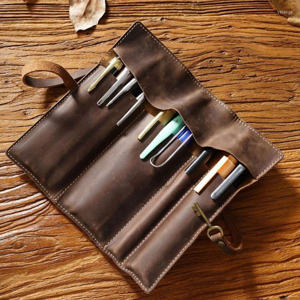 Карандаш Roll Retro Back Bag Portable Up Mout Pen Holder Organizer School Supplies F19E