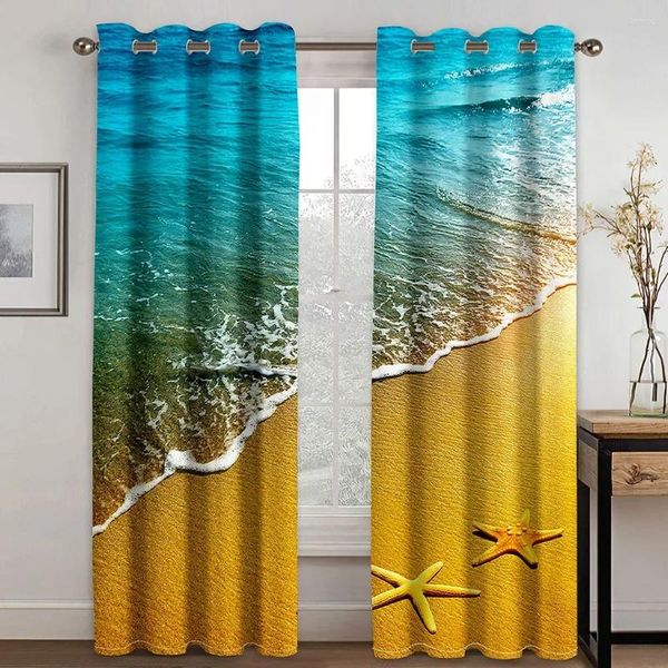 Cortina natural praia tropical ilha cenário plantas mar 2 peças cortinas finas para janela sala de estar quarto decoração